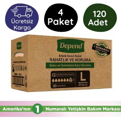 Depend%20Erkek%20Emici%20Külot%20Hasta%20Bezi%20Büyük%20Boy%20(L)%2030’lu%20120%20Adet