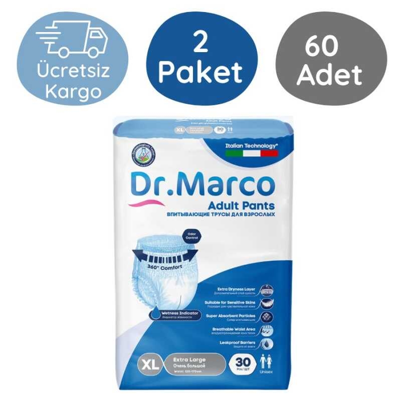 Dr.Marco%20Emici%20Külot%20Hasta%20Bezi%20Ekstra%20Büyük%20Boy%20(XL)%2030’lu%2060%20Adet