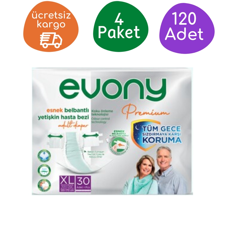 Evony%20Premium%20Esnek%20Belbantlı%20Yetişkin%20Hasta%20Bezi%20Ekstra%20Büyük%20(XL)%20Beden%2030’lu%20120%20Adet