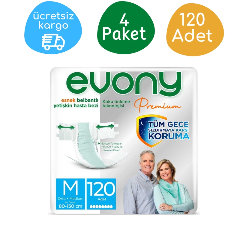 Evony%20Premium%20Esnek%20Belbantlı%20Yetişkin%20Hasta%20Bezi%20Orta%20Boy(M)%20120%20Adet