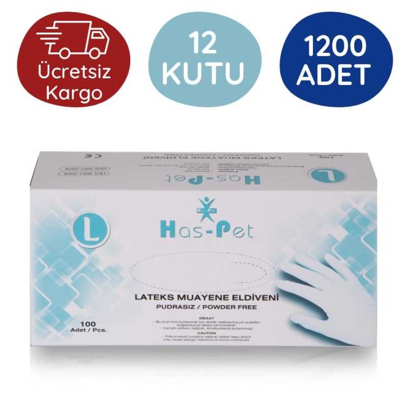 Has-pet%20Latex%20Pudrasız%20Muayene%20Eldiveni%20(L)%20100lü%2012%20Kutu