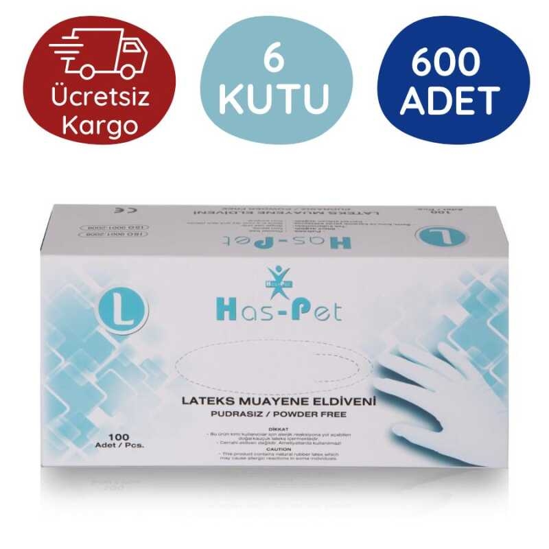 Has-pet%20Latex%20Pudrasız%20Muayene%20Eldiveni%20(L)%20100lü%206%20Kutu